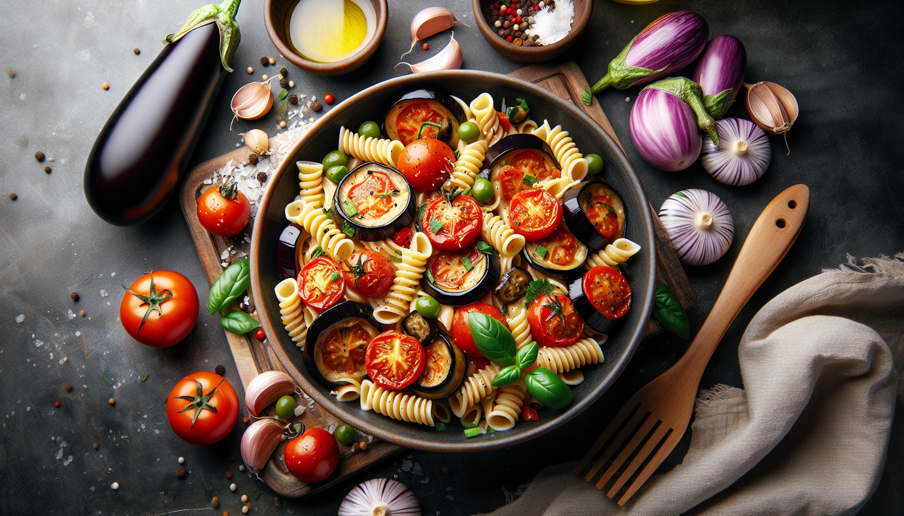 pasta con pomodori e melanzane